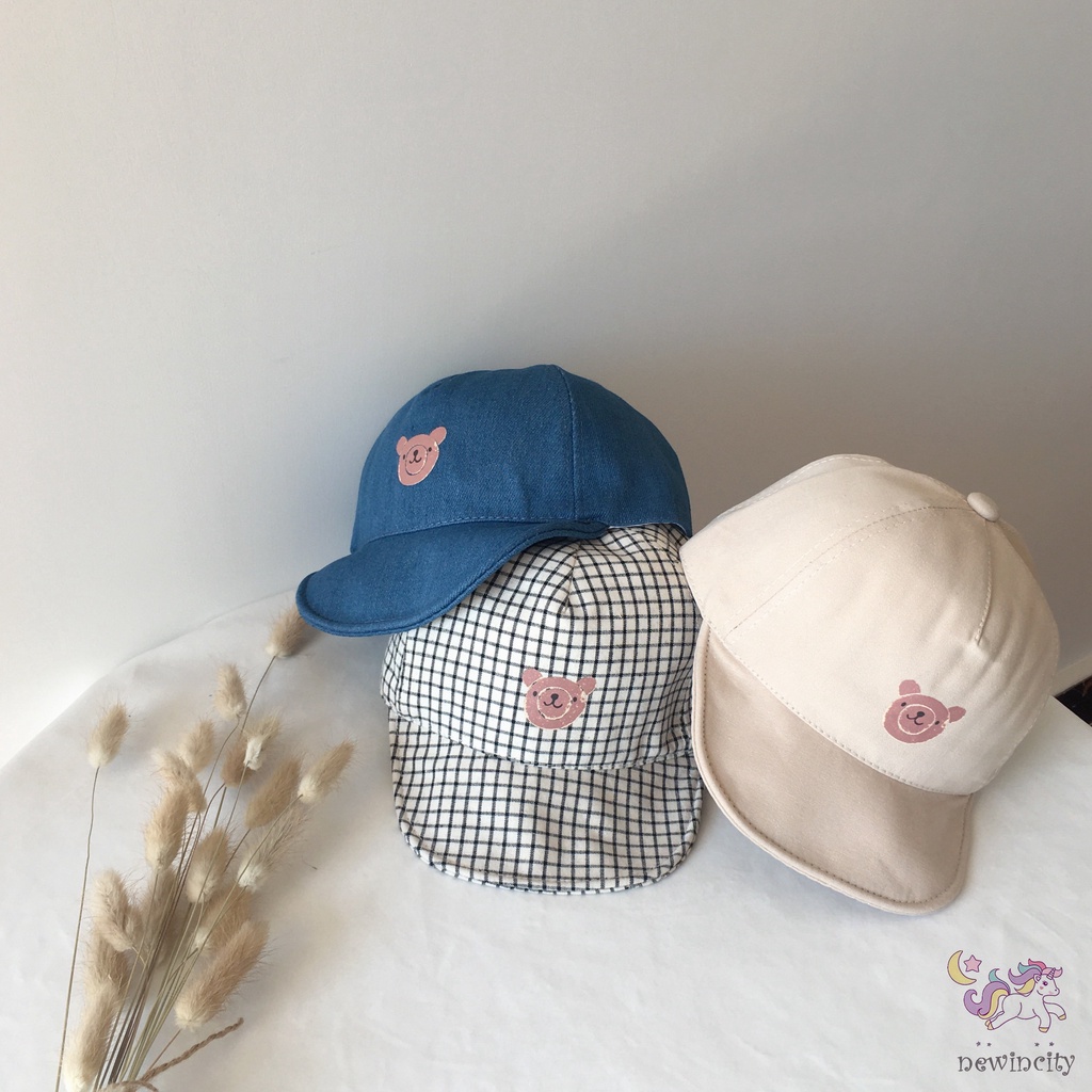 Mũ Lưỡi Trai Thoáng Khí Họa Tiết Gấu Hoạt Hình Phong Cách Hàn Quốc