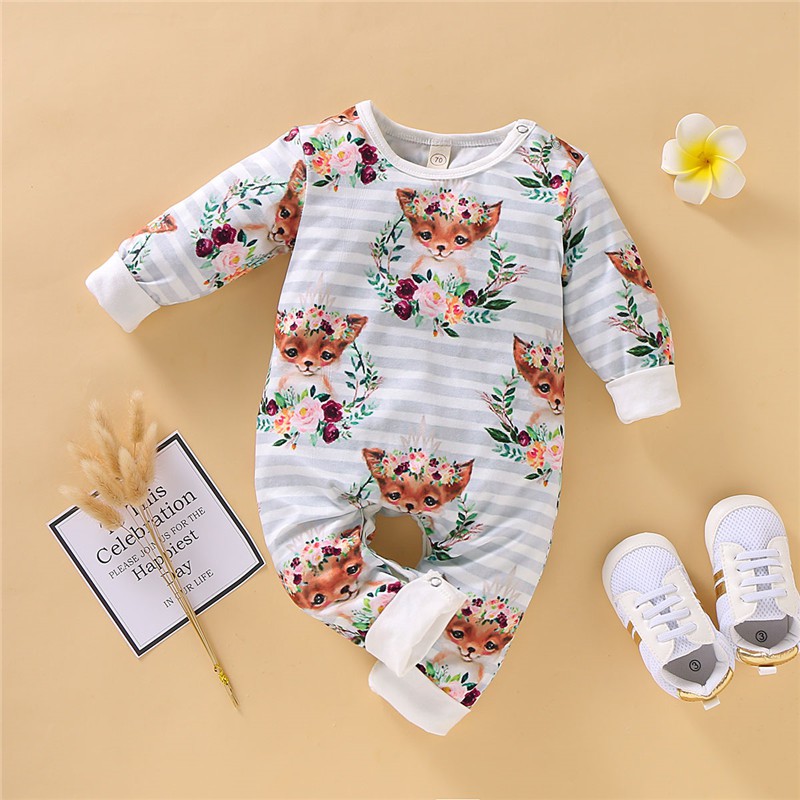 Romper Mikrdoo thiết kế dài tay in họa tiết hoạt hình dễ thương cho bé 0-18 tháng tuổi