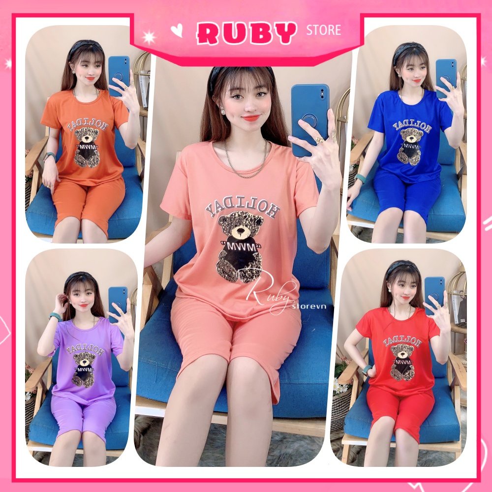 Đồ bộ nữ mặc nhà chất thun mềm mát in hình gấu hoạt hình dễ thương BTT64