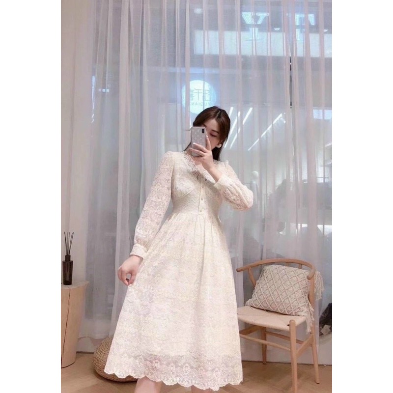 Đầm Ren Thiết Kế Hai Lớp Dáng Dài , Váy Ren Thiết Kế Cổ V Dài Tay Phong Cách Vintage | BigBuy360 - bigbuy360.vn