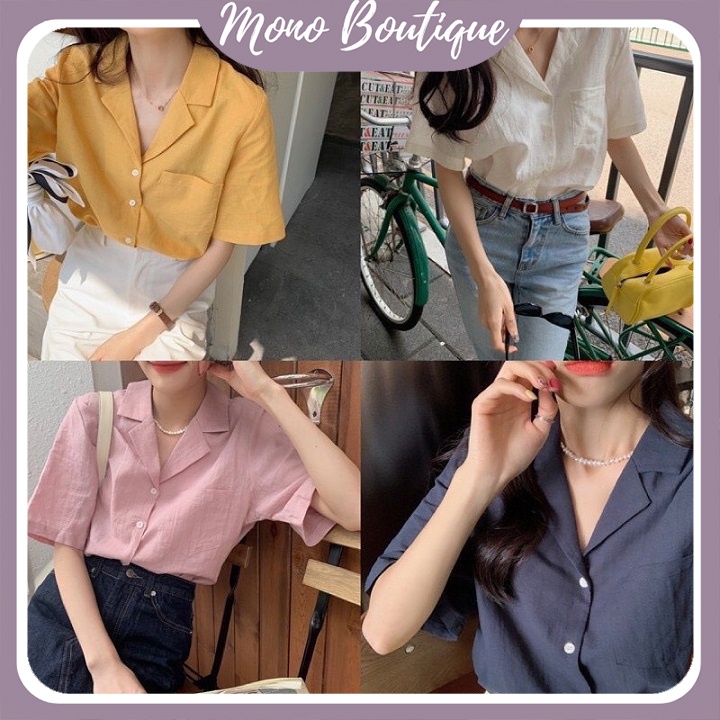 Áo Sơ Mi Cổ V Ngắn Tay Stye Hàn Quốc 4 Màu Trẻ Trung Cá Tính - Mono Boutique