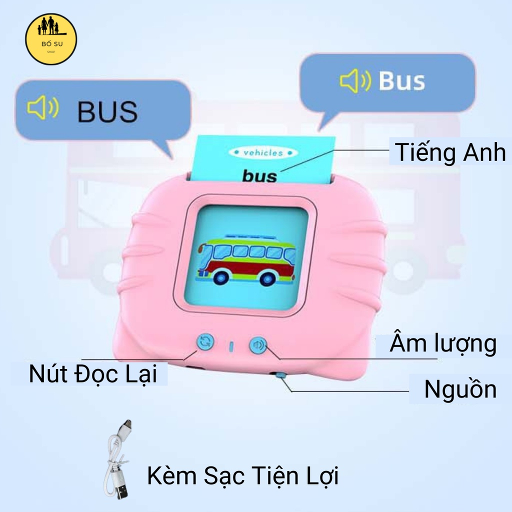 Máy đọc thẻ tiếng anh flashcard con mèo cho bé 224 từ vựng không sóng điện từ Shop Bố Su