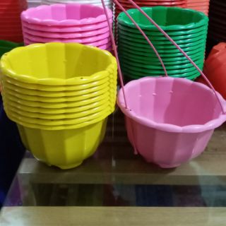 10 chậu trồng cây tròn đẹp có quai treo rộng 22cm cao 15cm