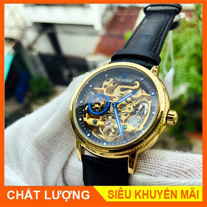 [HÀNG CHÍNH HÃNG] ĐỒNG HỒ CƠ NAM TEVISE T612B MẪU MỚI - Máy cơ Automatic - dây da lộ máy - Chống nước tuyệt đối