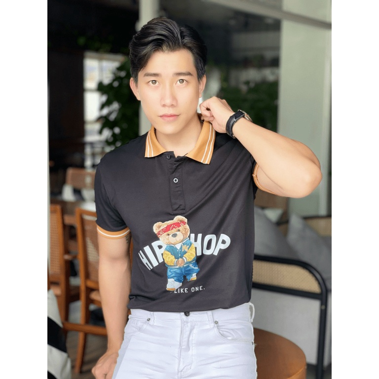 Áo Thun Nam Cổ Trụ In Gấu Hiphop Chất cotton Mềm Co Giãn Tốt Form Chuẩn Mặc Thoải Mái Trẻ Trung NEW UNISEX