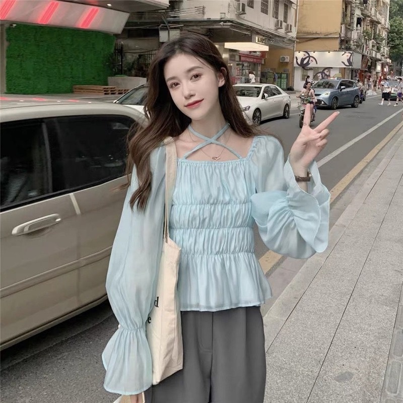 Áo Sơ Mi Dài Tay Cổ Vuông Thời Trang Theo Phong Cách Pháp Cho Nữ