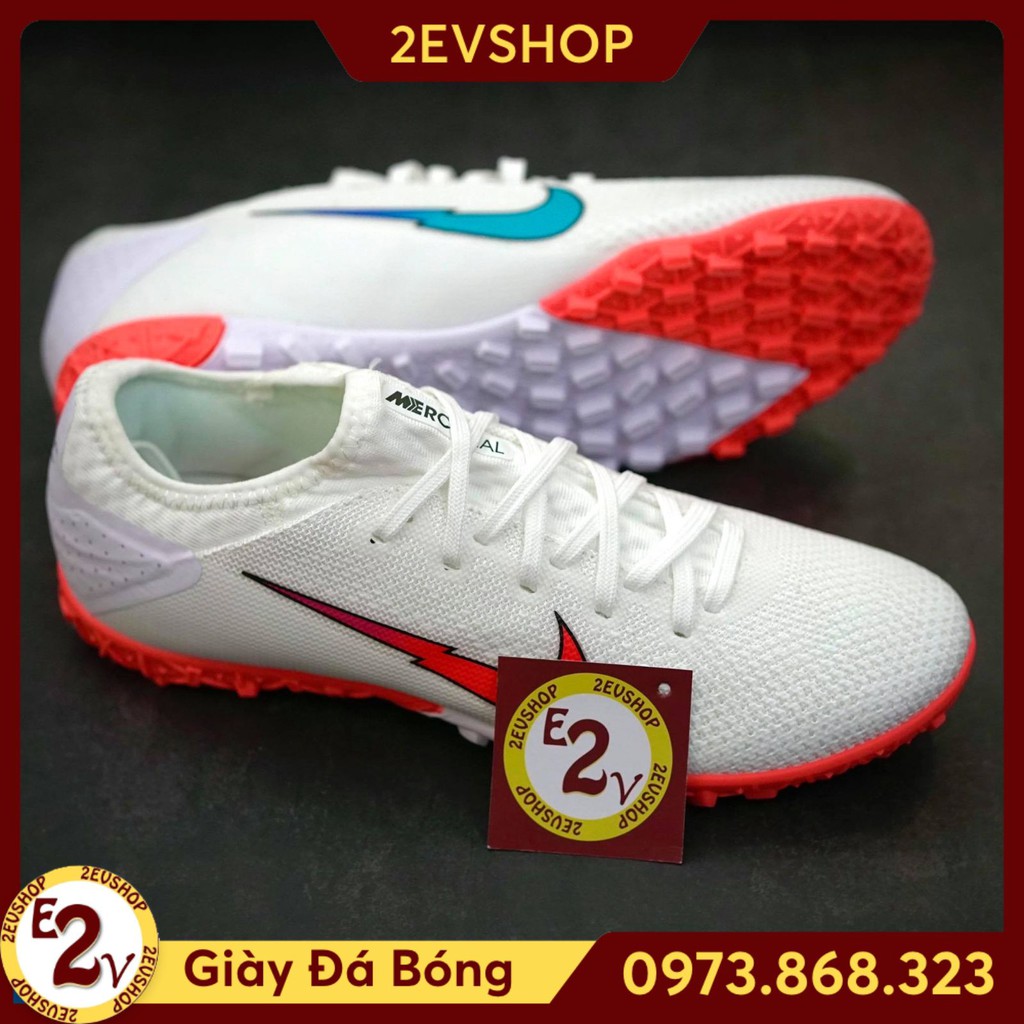 Giày Đá Bóng 𝗧𝗙 𝗠𝗲𝗿𝗰𝘂𝗿𝗶𝗮𝗹 𝗩𝗮𝗽𝗼𝗿 Trắng Đỏ Đã Khâu ☭