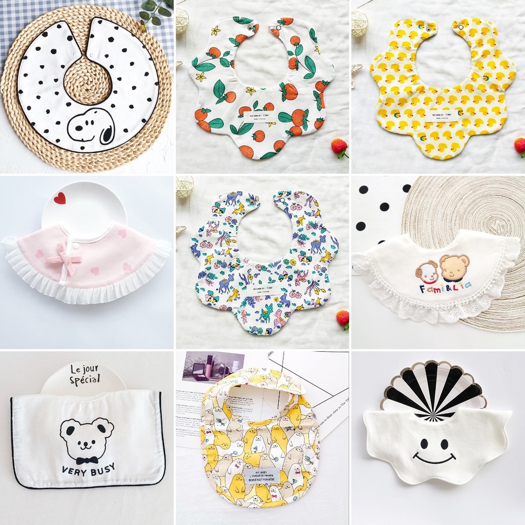 Yếm Ăn Cotton Nguyên Chất Chống Thấm Nước Xoay 360 Độ In Họa Tiết Hoạt Hình Đáng Yêu Cho Bé # 2,000