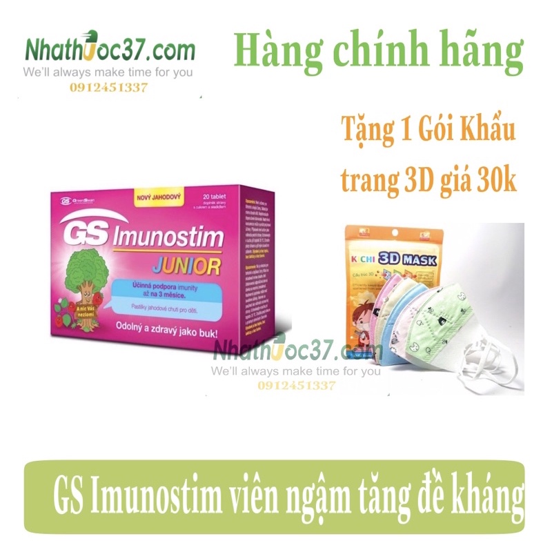 Gs imunostim tăng cường miễn dịch đường hô hấp cho bé (hàng chính hãng) Hộp 20 viên ngậm nhai thơm ngon