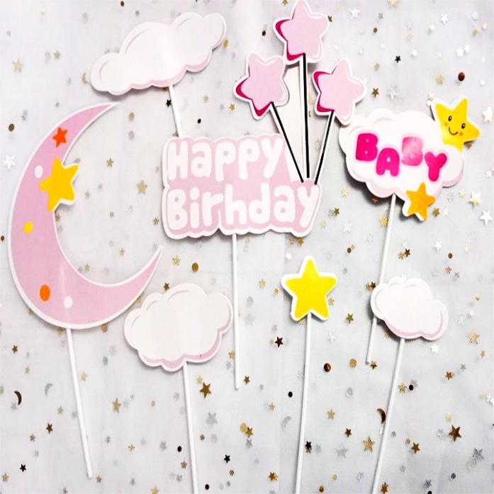 phụ kiện trang trí bánh sinh nhật [FREESHIP❤️] sét cắm giấy baby trăng sao mẫu mới