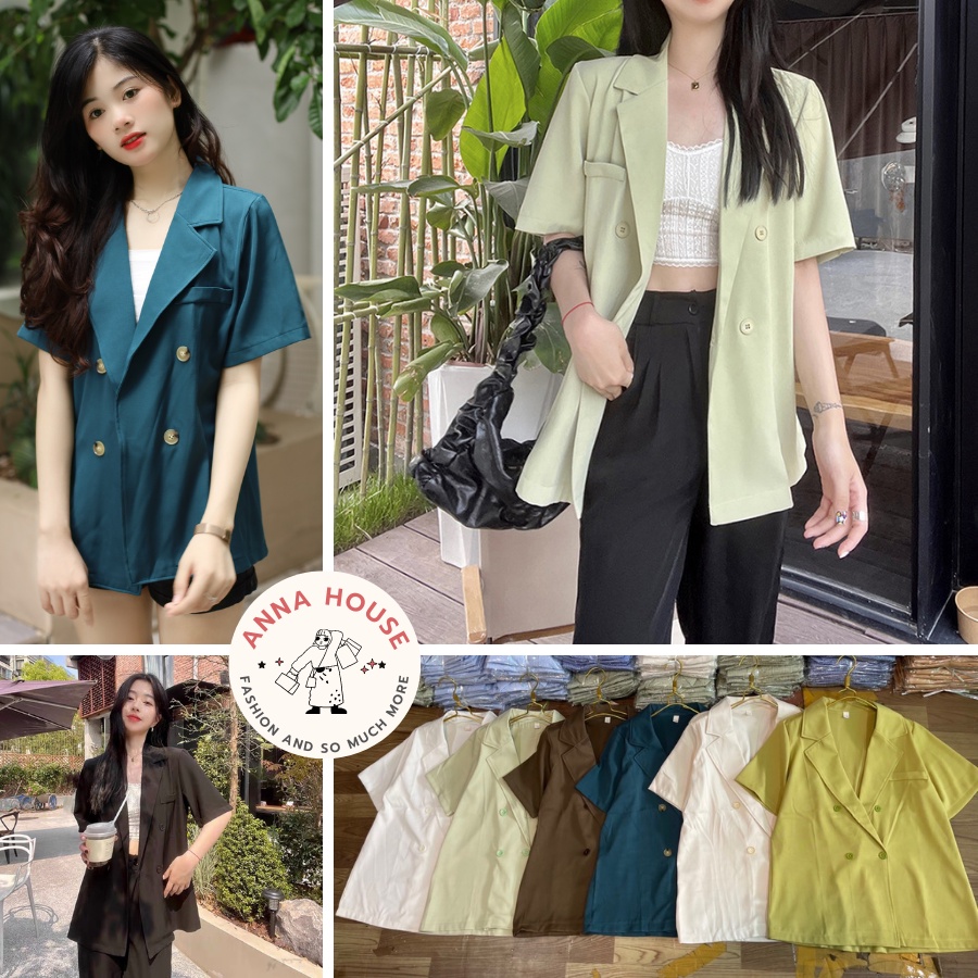 Áo khoác blazer nữ ngắn tay lỡ form rộng 1 lớp nhiều màu, áo khoác ngoài nữ blazer cổ vest cộc tay lửng dáng rộng | BigBuy360 - bigbuy360.vn