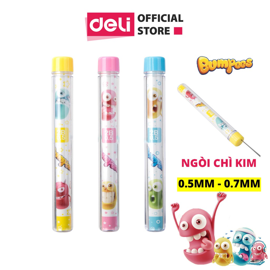 Ruột bút chì 2B Deli x Bumpees - 0.5mm/0.7mm - ngòi chì kim - Xanh, Hồng, Vàng - màu ngẫu nhiên - 2 ống - EU67200 / EU67