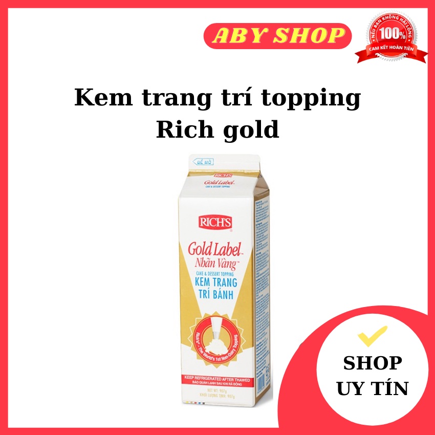 Kem Trang Trí Topping ⚡ HÀNG CAO CẤP ⚡ kem Rich Gold làm nhân các loại bánh, món tráng miệng, đồ uống - 1l