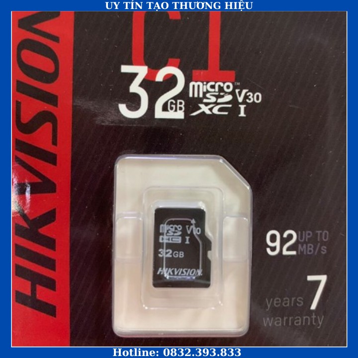 Thẻ Nhớ Micro SD 32GB HikVision 92MB/s Chính Hãng Bảo Hành 24 THÁNG - Chuyên Dụng Cho Camera + Kèm Áo Thẻ