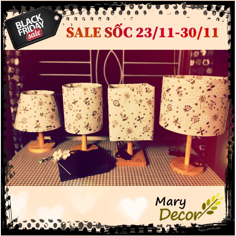 Đèn ngủ để bàn Mary Decor, đèn ngủ để bàn mini chao vải canvas dễ thương, chân gỗ cao cấp - CẨM TÚ CẦU  -DB-E02