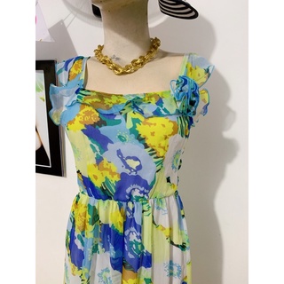 ĐẦM VOAN HOA XANH SIZE M-L