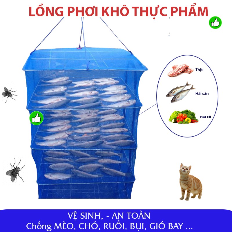 Túi lưới phơi khô thực phẩm, cá khô chống ruồi muỗi, côn trùng có thể xếp gọn