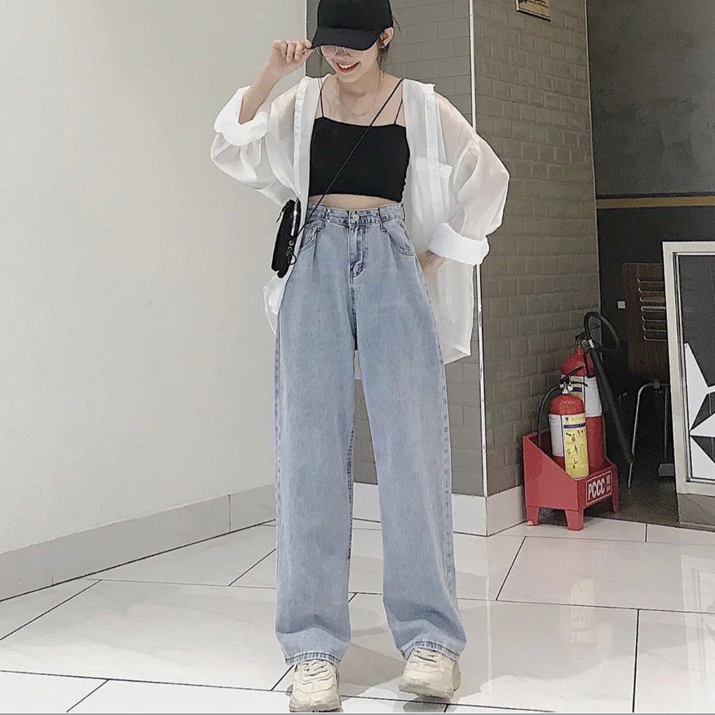 Quần Jean Ống Rộng GÀI EO XANH BẠC Ulzzang Unisex 1hitshop | BigBuy360 - bigbuy360.vn