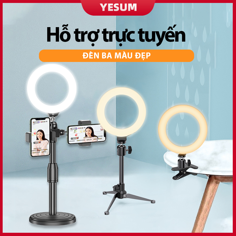 Đèn dạng vòng 16CM tích hợp giá đỡ điện thoại có ba nhiệt độ màu tiện dụng khi livestream