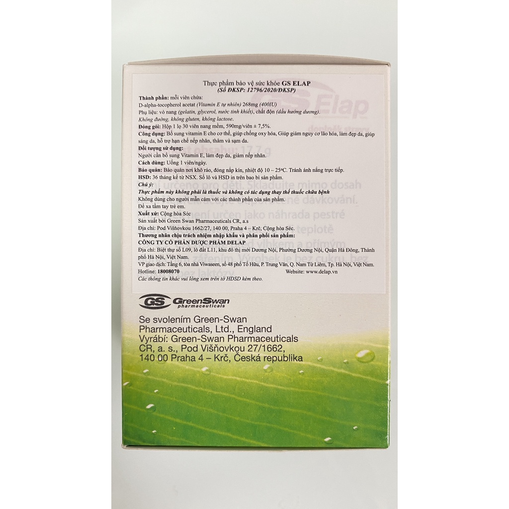 GS Elap.Bổ Sung Vitamin E Chống Oxy Hóa,Sáng Da,Mờ Nếp Nhăn,Thâm Sạn Da