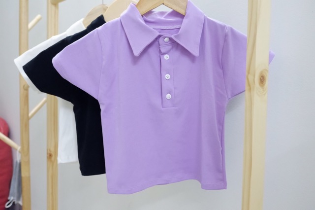 Áo croptop polo cổ trụ phối nút basic chất vải thun porip co giãn mềm mịn - Colory Shop