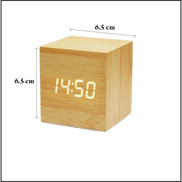 Đồng hồ để bàn LED giả gỗ MONSKY HASSA hình vuông để bàn tiện dụng đa chức năng.