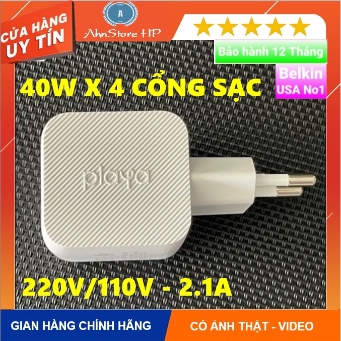 Chính Hãng: Củ sạc Belkin Playa 4 cổng 40W 30W cho Iphone 7 8 X XS XSM 11 12 Pro Max