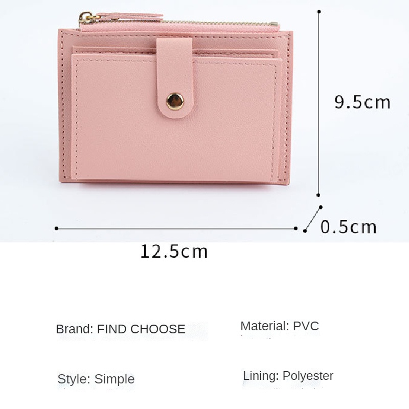 Ví ngắn đựng thẻ có khóa kéo thiết kế đơn giản cho nữ