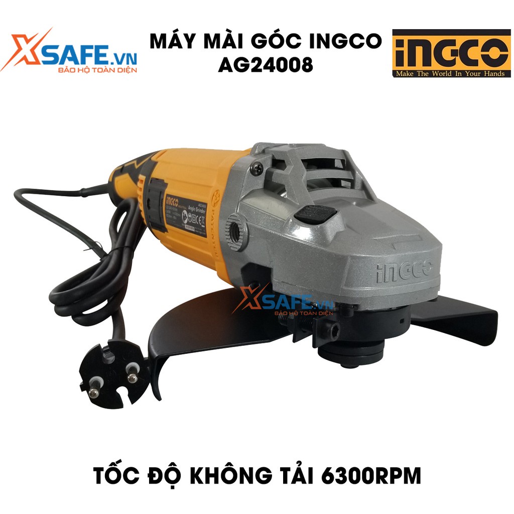Máy mài góc INGCO AG24008 công suất 2400W, đường kính đĩa mài 230mm, cốt mài M14, kèm 1 tay cầm phụ, 1 bộ than