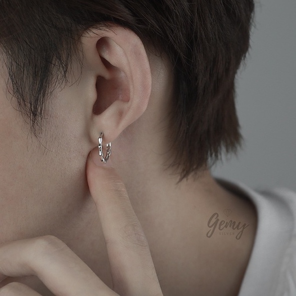 Khuyên tai tròn nam bạc 925 đốt trúc dáng tròn cá tính, độc đáo, unisex (1 chiếc) | GEMY SILVER K170
