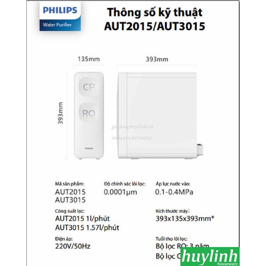 Freeship Máy lọc nước RO Philips AUT3015 - Tặng Philips AWP1811 - Dưới bồn rửa [Chính hãng]