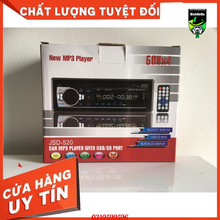 Đầu nghe nhạc MP3 Bluetooht kiêm Đài FM cho ô tô DC12V,24V, JSD-520, lắp đăt cho các loại xe ô tô.