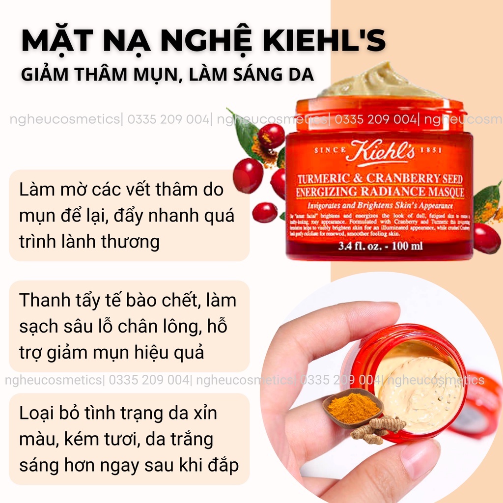 Mặt Nạ Nghệ Kiehl's Giảm Thâm Mụn, Làm Trắng Sáng Da Chống Lão Hoá Turmeric &amp; Cranberry Seed Masque