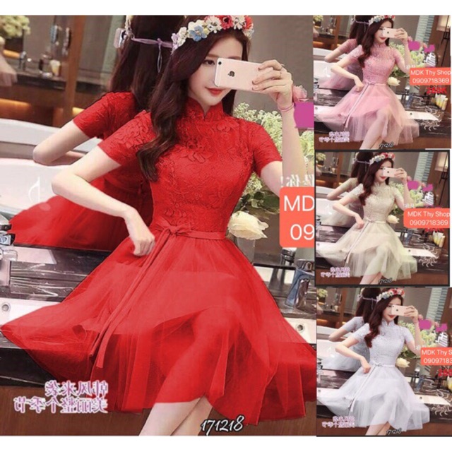 Đầm ren phối lưới xoè