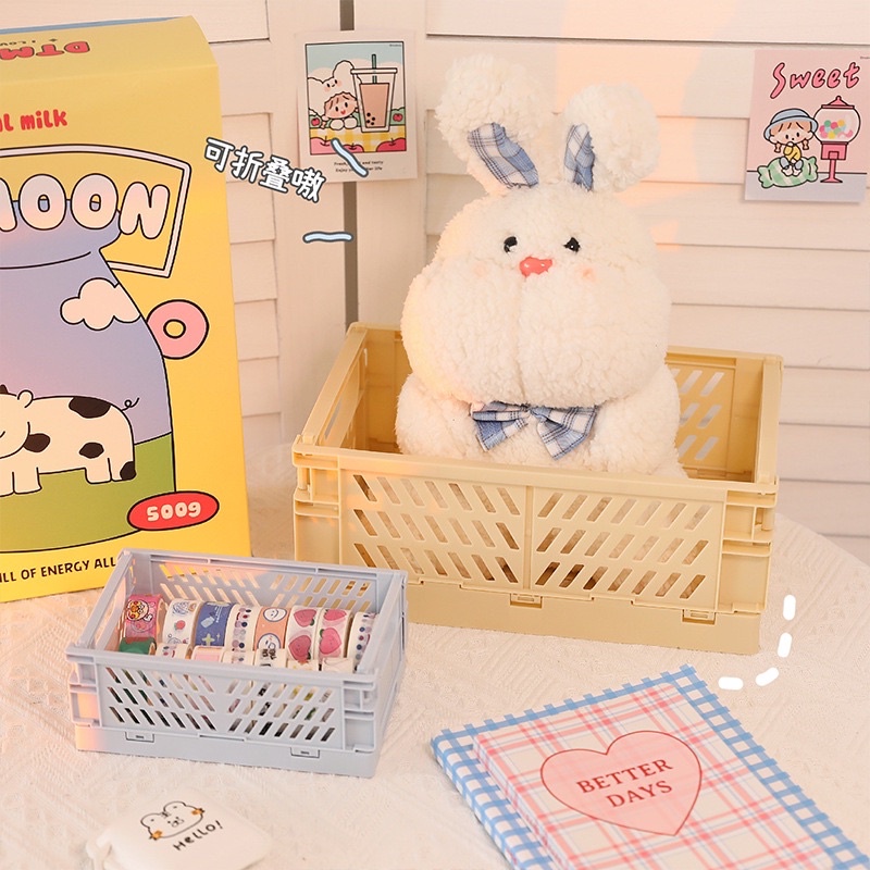 Rổ Nhựa Mini Gấp Gọn Đựng Đồ, Đựng Sticker, washi Để Bàn Trang Trí