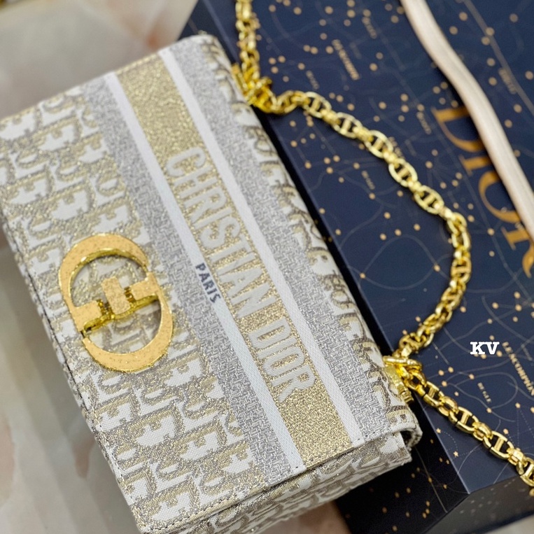 Túi xách nữ đeo chéo Dior CD thổ cẩm dây da quai xích cao cấp