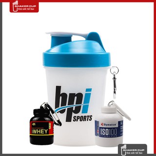 Combo 2 sản phẩm bình nước shake bottle 500ml và hộp đựng mass whey ishake protein funnel