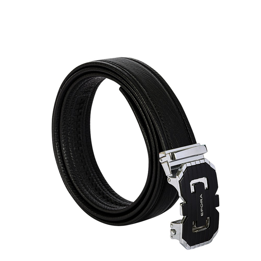 Thắt lưng nam da thật, mặt đặc, khóa cài tự động, màu đen Efora Leather Belt 3584-5-BL