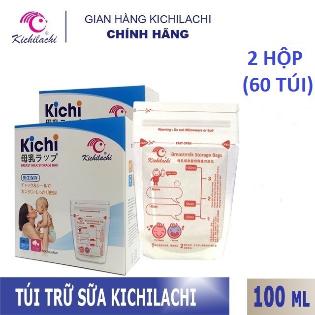 (2 Hộp) 60 túi trữ sữa 100ml không BPA, không mùi &amp; 2 khóa zip an toàn cho Bé Kichilachi