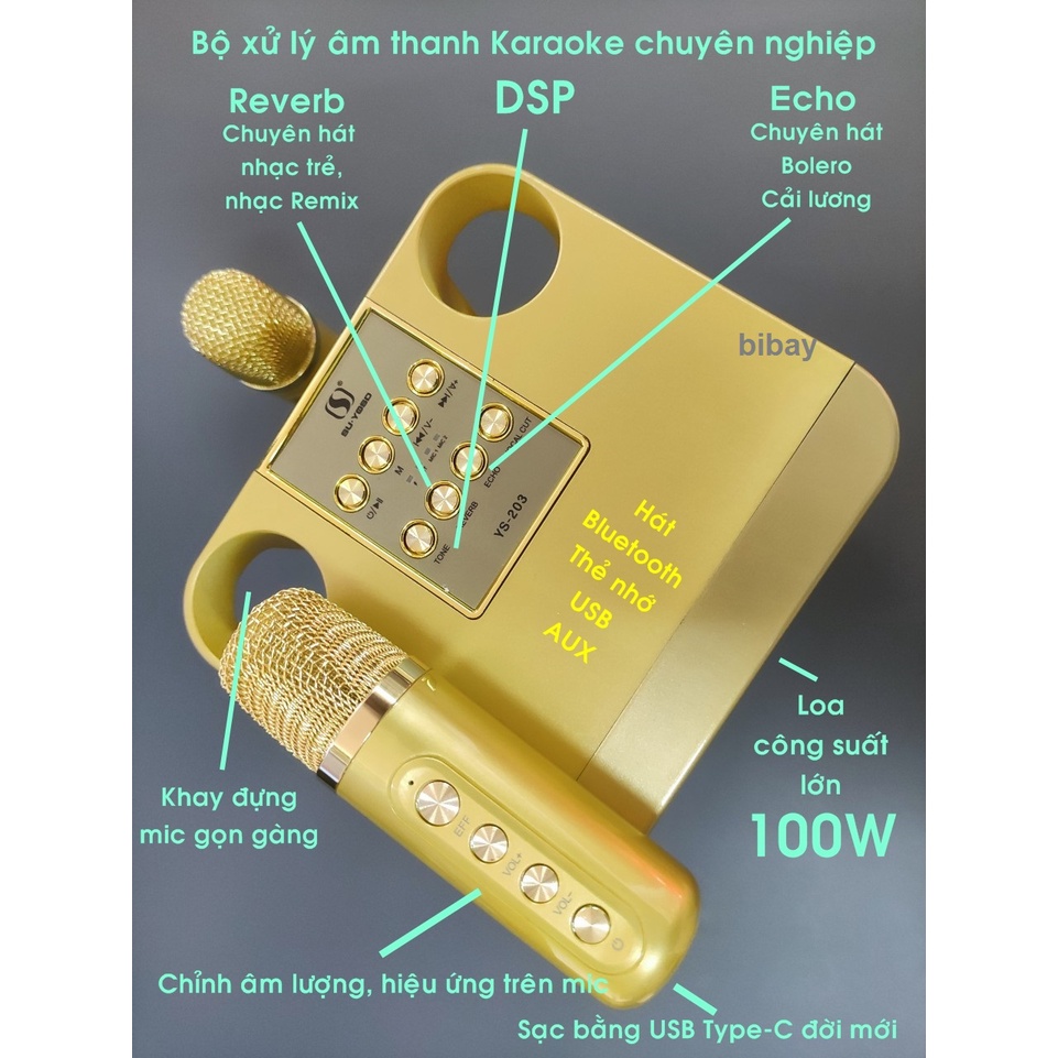 Loa Karaoke mini YS-YOSD 203/207 Kèm 2 Micro Không Dây Hát Siêu Hay