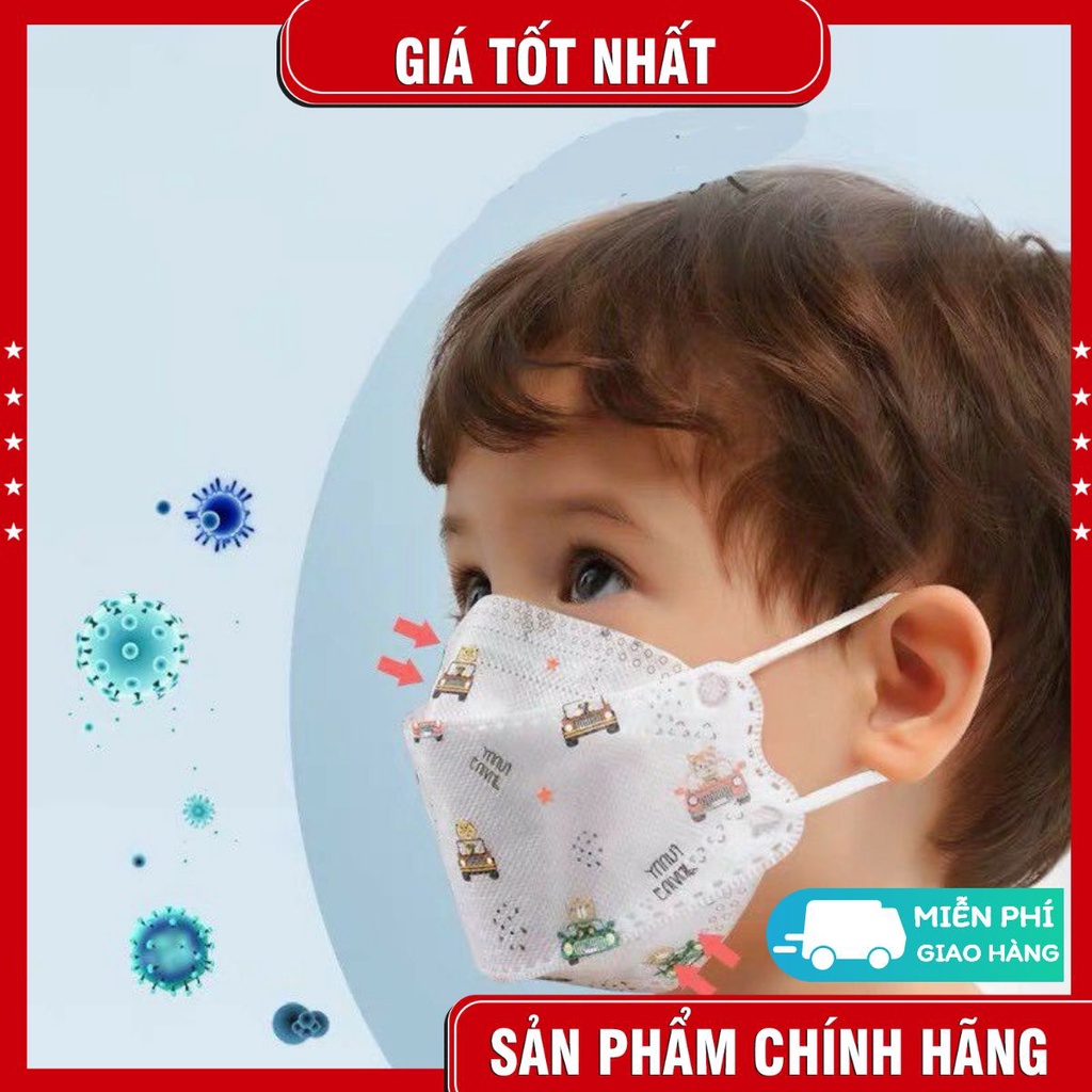 Túi 10 khẩu trang trẻ em BEE BEE KIDS MASK KF94 4D cho bé 4d từ 3-12 tuổi in hình kháng khuẩn 4 lớp