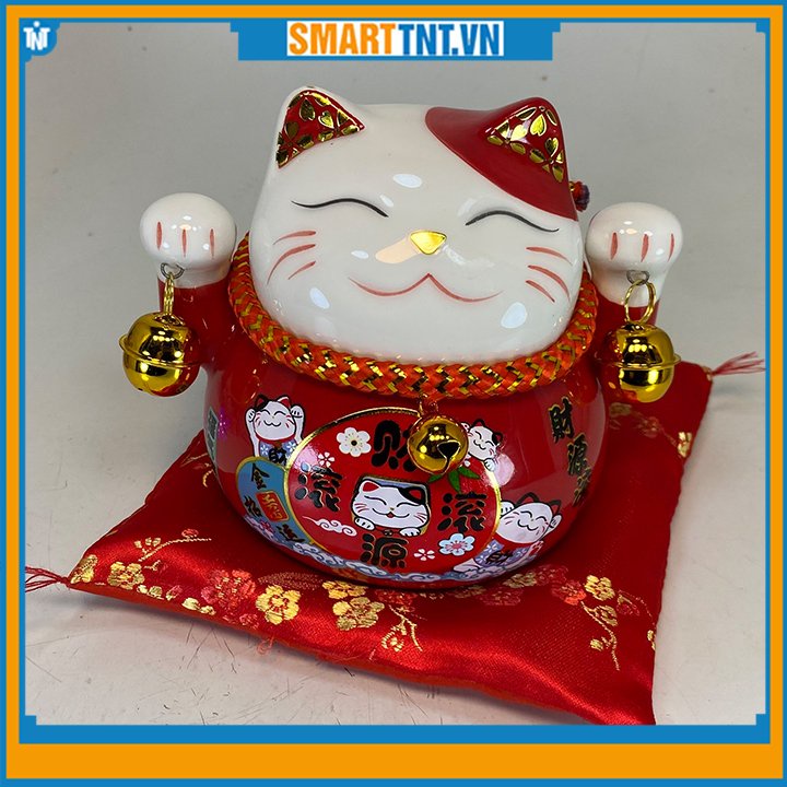 Mèo thần tài may mắn Maneki Neko 10cm kiêm hũ tiết kiệm cao cấp