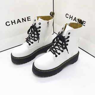 Boots giày dr martins da màu trắng đen cao cấp