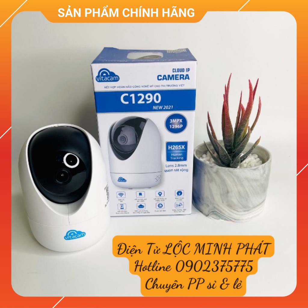 VITACAM C1290pro - ĐỘ PHÂN GIẢI 3MPX CHUẨN ULTRA HD - LENS 2,8MM GÓC QUAN SÁT SIÊU RỘNG, QUAN SÁT BAN ĐÊM XOAY 360 ĐỘ