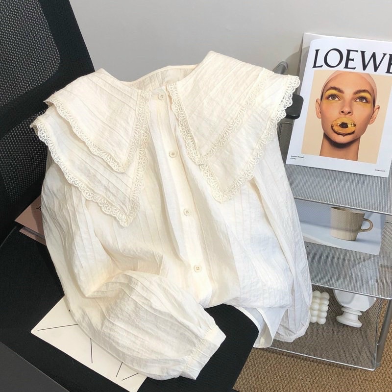 Áo sơ mi tơ nhăn cổ sen bánh bèo