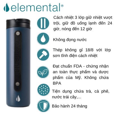 Bình giữ nhiệt Elemental sport 590ml màu xanh navy, giữ nhiệt vượt trội, inox 304