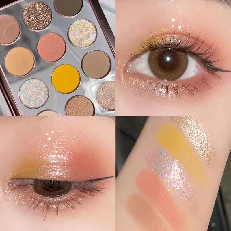 Bảng Phấn Mắt 12 Màu Sắc Hiệu Ứng Lì/ Ánh Nhũ Chống Nước Bền Màu Dài Lâu