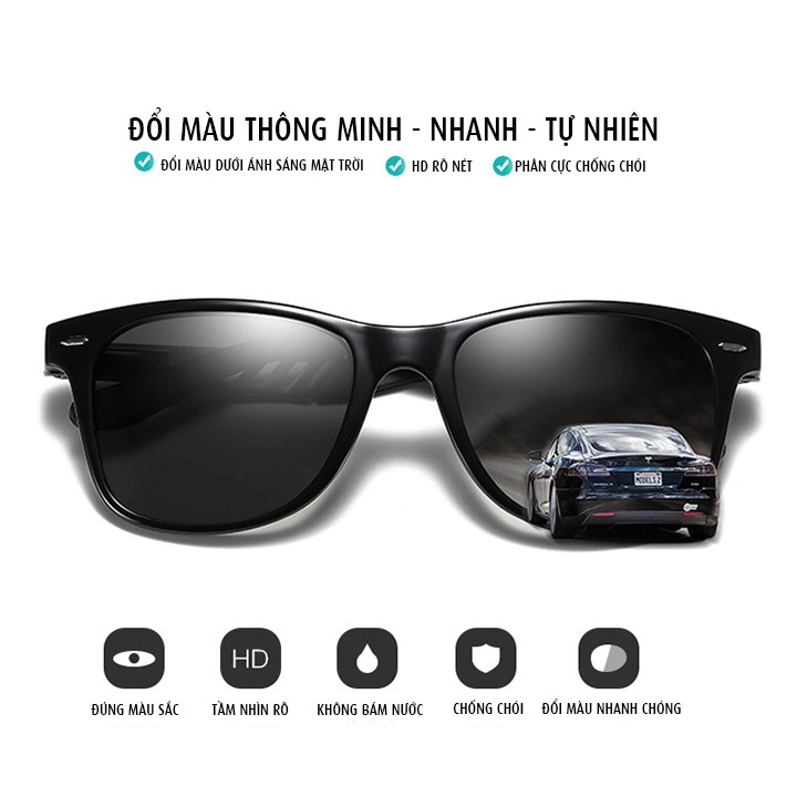 Kính đổi màu đi ngày và đêm AORON Khung nhôm magie bản lề lò xo, mắt kính polarized phân cực, chống UV - MK1914