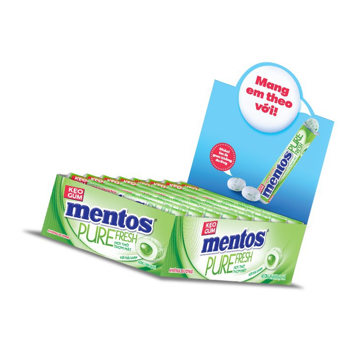 Kẹo Gum Không Đường Mentos Pure Fresh Dạng Thỏi Hương Bạc Hà, Chanh Bạc Hà 15 thỏi