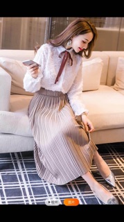Set chân váy nhún áo buộc nơ